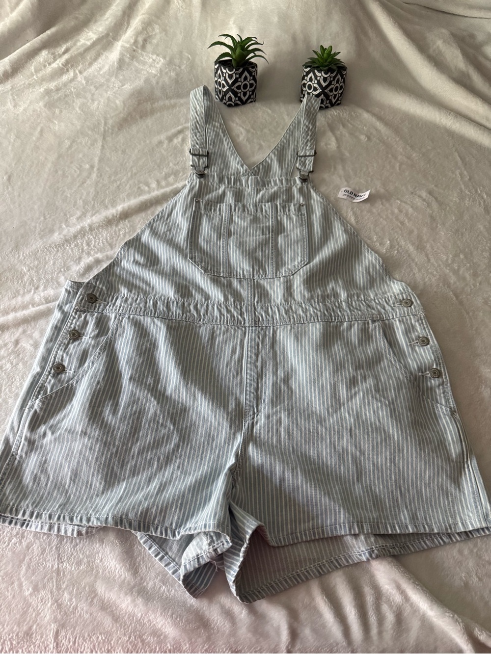 New Old Navy Railroad Striped Denim Shortalls Shorts Overalls 2X NWT